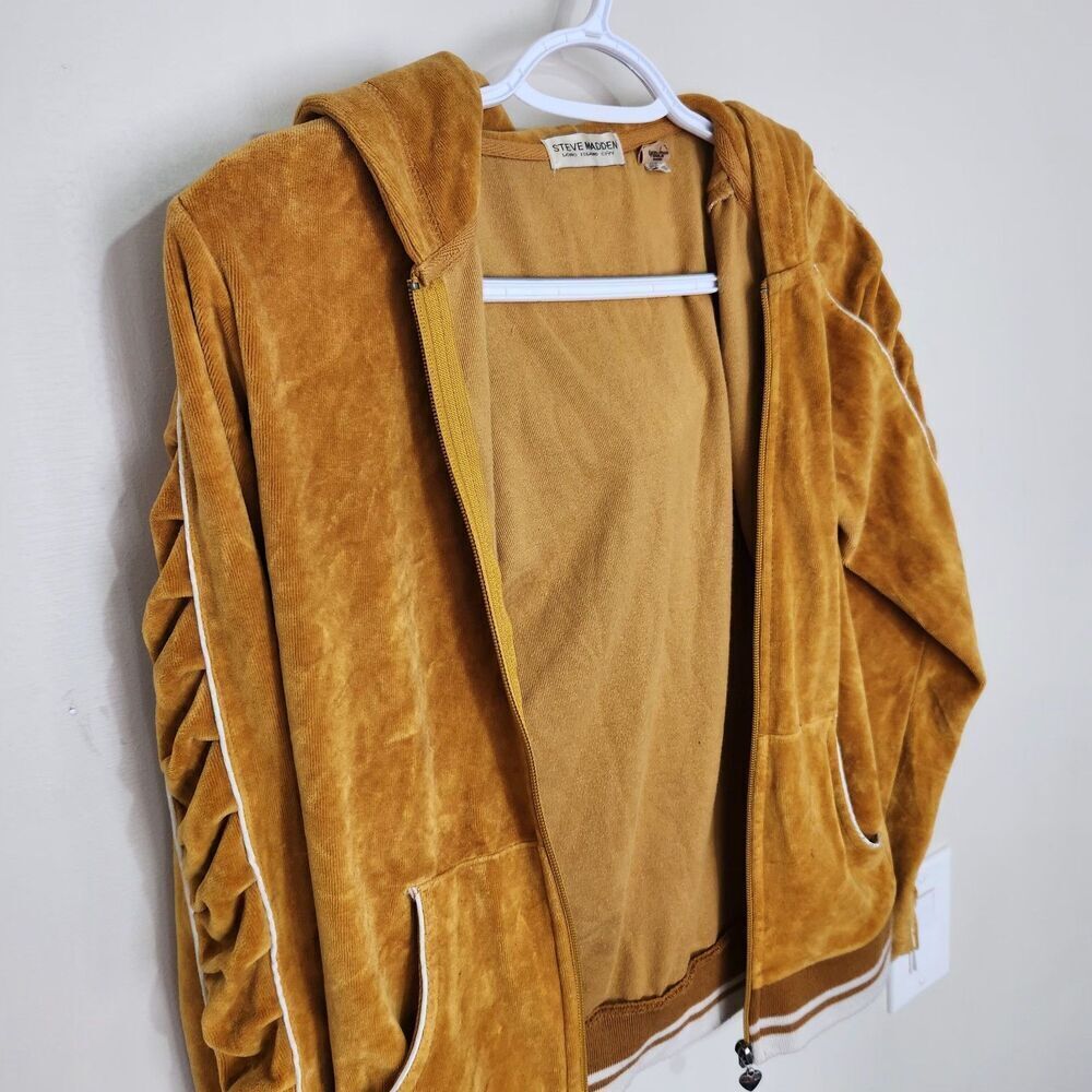 Steve Madden Sweater Size Medium Mustard Color Full Zip Hooded - Picture 16 of 16
